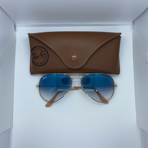 Ray Ban Aviator Blue Tan Gold - Picture 6 of 6